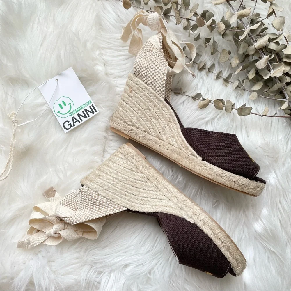 GANNI High Summer Embroidered Espadrille Wedge Sandals 9 NIB